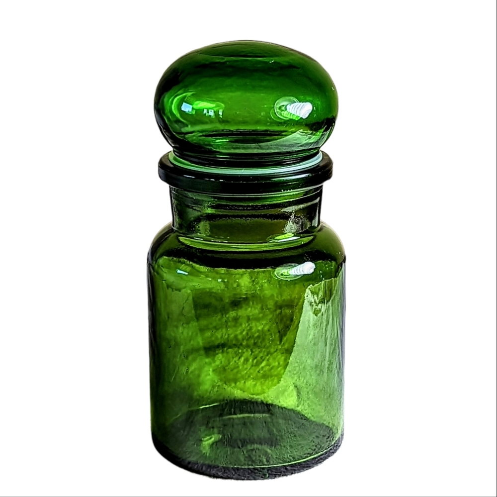 Belgium Dark Green Mid Century Glass Apothecary Jar Vintage Style